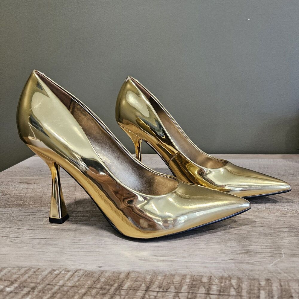 Nine West Womens Size 8.5 M WNRAVENS3 Metallic Gold Pointed Toe Pumps Heels